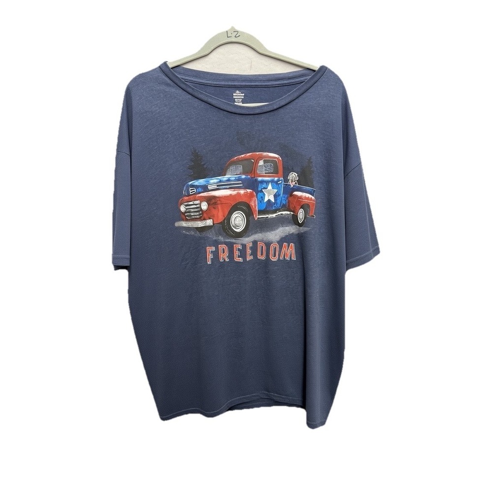 Freedom Men's T-Shirt Celebrate Patriotic Sz 3XL Blue Antique Truck Star Graphic